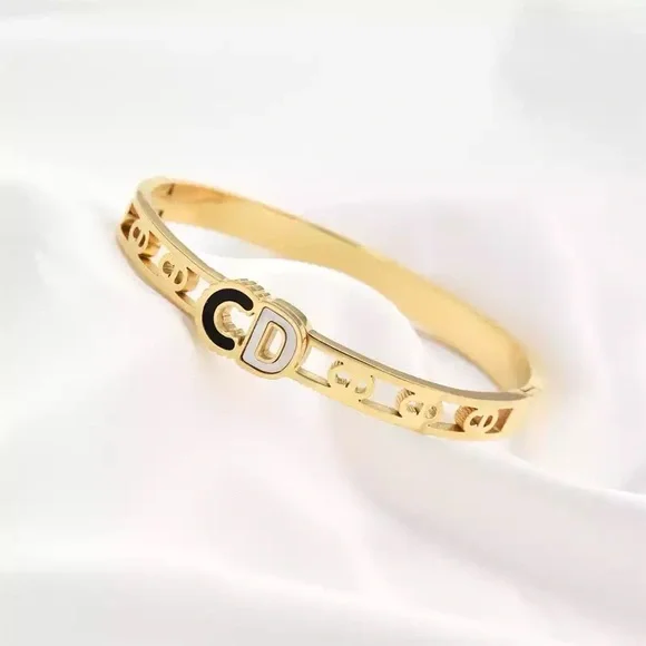 Gold Plated Stainless Steel Bangle Bracelet - Picture 3 of 4
